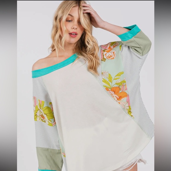 23 Boho Oversized Contrast Knit Sweatshirt - Picture 2 of 6